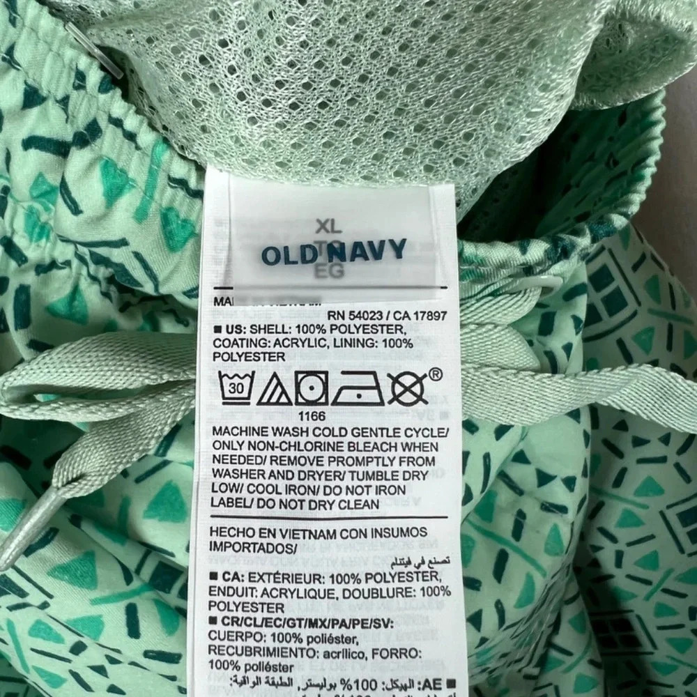 Old Navy Swim Shorts Aqua Green Geometric Print Brief Lined Trunks Summer NEW XL - Picture 9 of 9